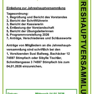 Jahreshauptversammlung 14.01.2026