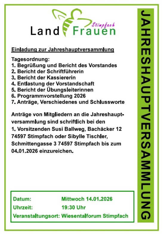 Jahreshauptversammlung 14.01.2026