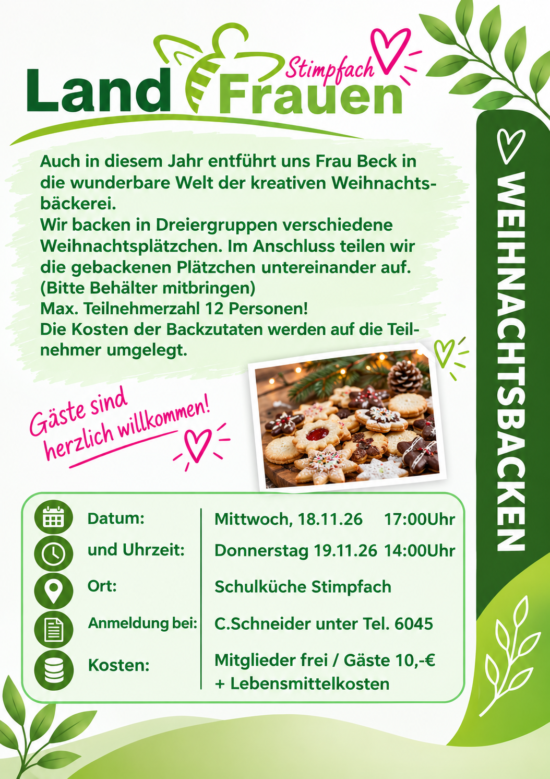 Weihnachtsbäckerei am 18.11.26 und 19.11.26